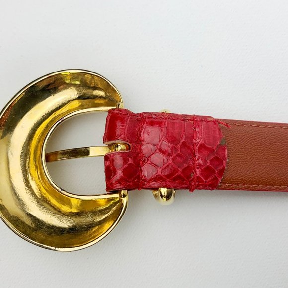 Vintage Jana Genuine Snake Skin Red Belt With Gold Tone Buckle Size L - Picture 8 of 16